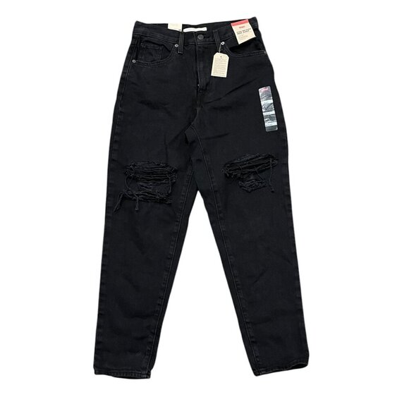 Levi’s High Waisted Mom Jean Black Destruction 100% Cotton Size: 27 - Picture 4 of 9